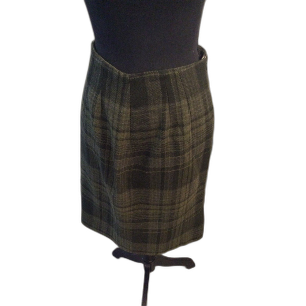 Vintage Plaid Wool Blend Side Zip Lined Skirt Savannah Green Size 8